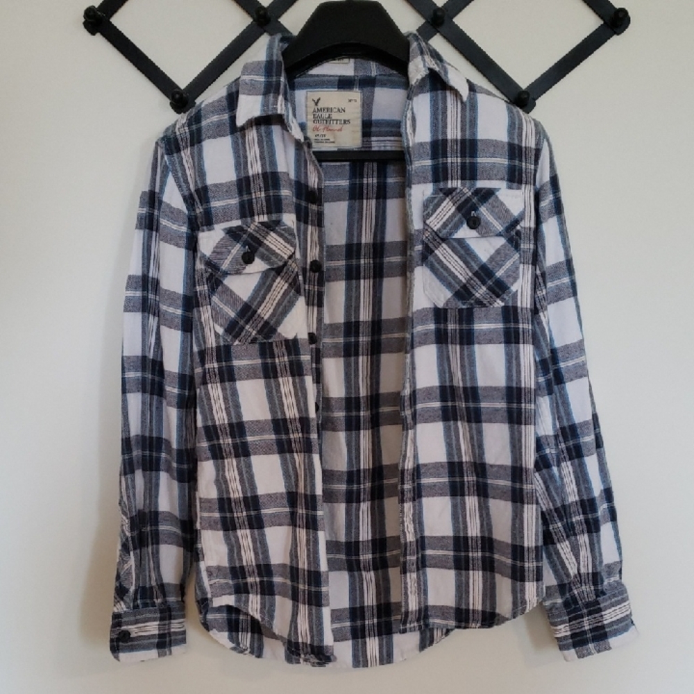 Men's Black and White Plaid Shirt